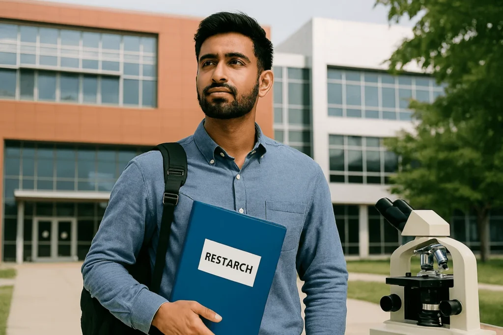 סטודנט בלימודי דוקטורט בחו"ל במעבדת מחקר